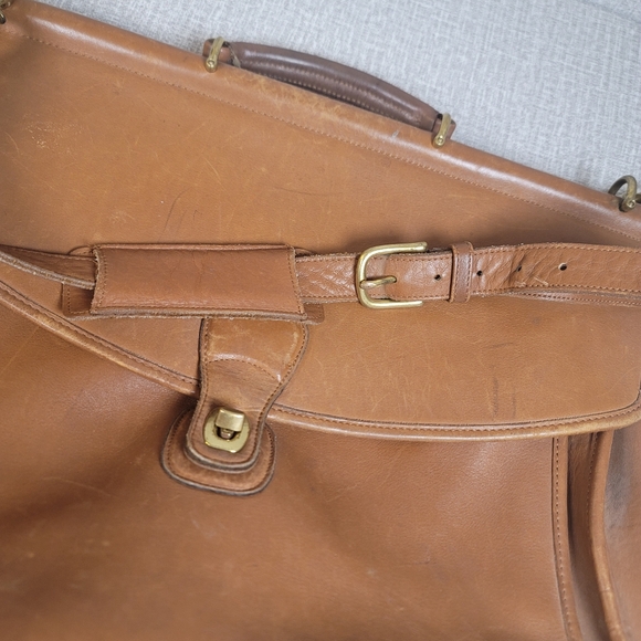 Vintage Coach Tan Leather Briefcase Laptop Messenger Bag Brown Tote - Picture 7 of 12
